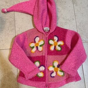 Pink 6T Hooded Sweater with Flower Design